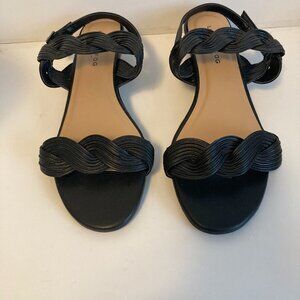 London Fog Cally Vegan Faux Leather Black Kitten Heels Sandals Size 7M